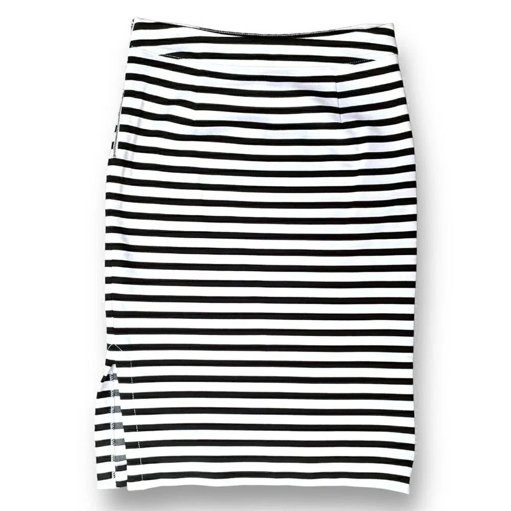 Banana Republic Womens Ponte Pencil Skirt Sz 0 Black White Stripe Stretch Preppy